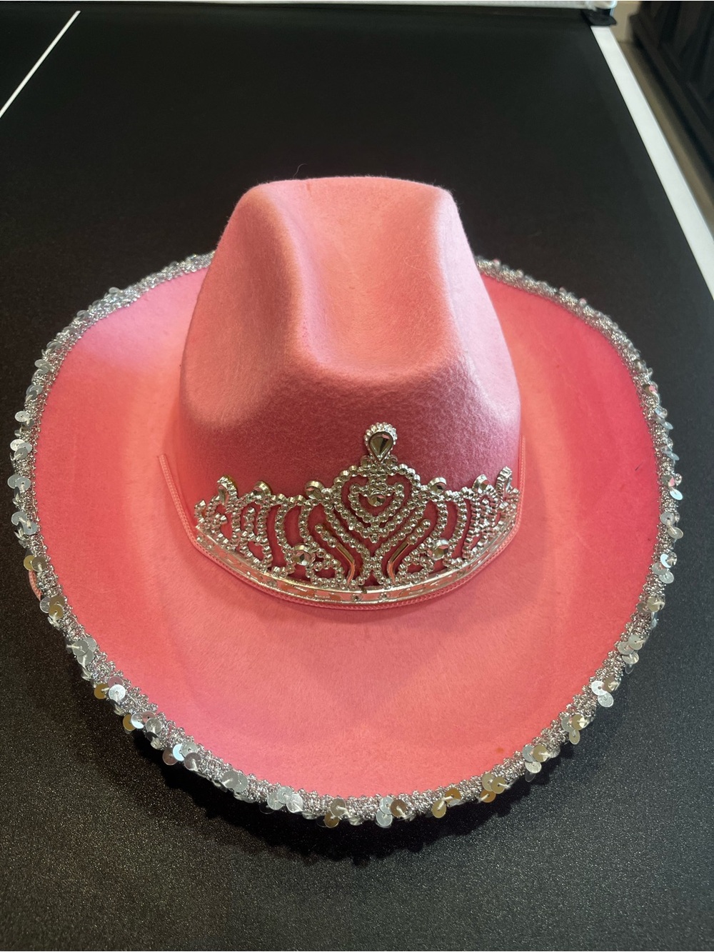 Pink Rhinestone Trim Cowgirl Hat with Silver Tiara Accent